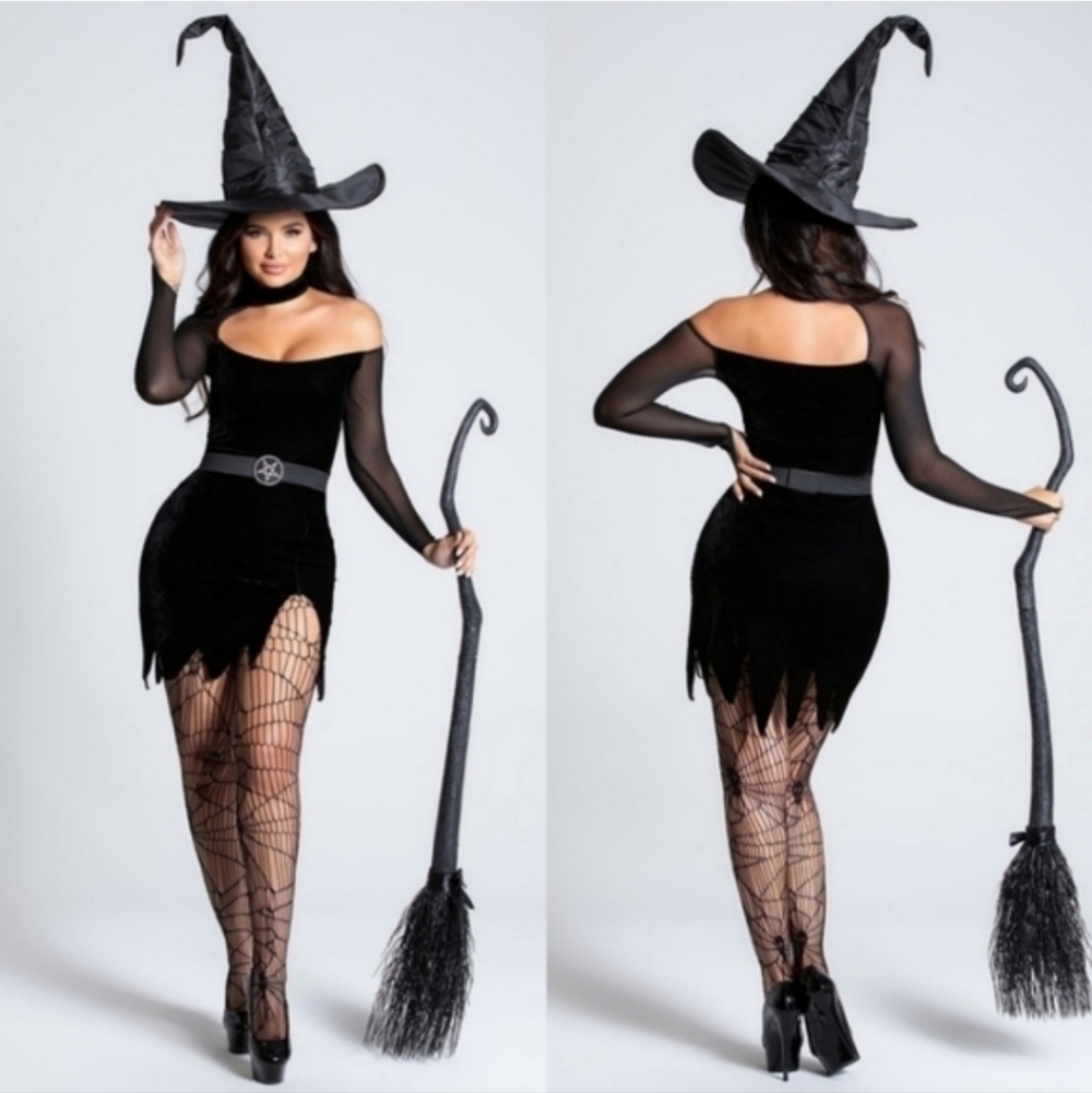 NEW Yandy Black Hearted Witch Velvet Costume 2 Piece Set Large